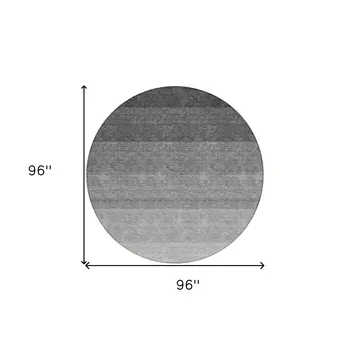 8' Black And Ivory Round Ombre Washable Indoor Outdoor Area Rug