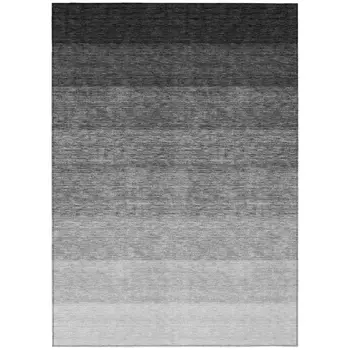 9' X 12' Black And Ivory Ombre Washable Indoor Outdoor Area Rug
