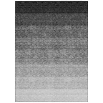 10' X 14' Black And Ivory Ombre Washable Indoor Outdoor Area Rug