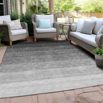 10' X 14' Black And Ivory Ombre Washable Indoor Outdoor Area Rug