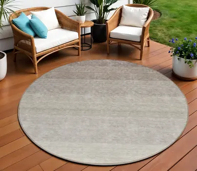 8' Brown And Ivory Round Ombre Washable Indoor Outdoor Area Rug