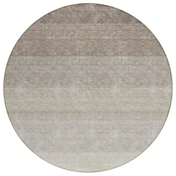 8' Brown And Ivory Round Ombre Washable Indoor Outdoor Area Rug