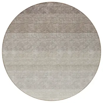 8' Brown And Ivory Round Ombre Washable Indoor Outdoor Area Rug