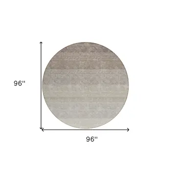 8' Brown And Ivory Round Ombre Washable Indoor Outdoor Area Rug