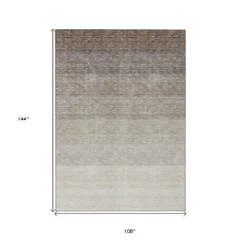 9' X 12' Brown And Ivory Ombre Washable Indoor Outdoor Area Rug