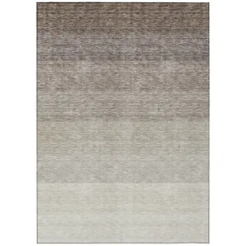 9' X 12' Brown And Ivory Ombre Washable Indoor Outdoor Area Rug