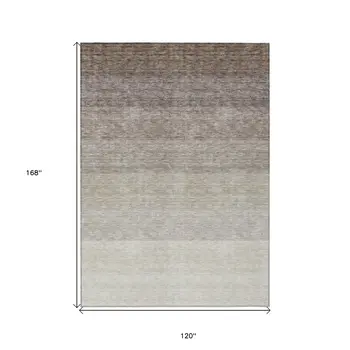 10' X 14' Brown And Ivory Ombre Washable Indoor Outdoor Area Rug