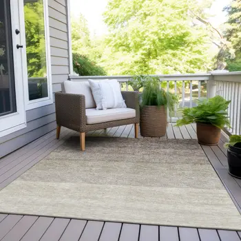 10' X 14' Brown And Ivory Ombre Washable Indoor Outdoor Area Rug