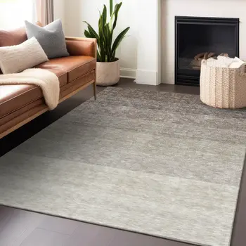 10' X 14' Brown And Ivory Ombre Washable Indoor Outdoor Area Rug
