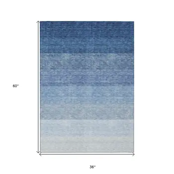 3' X 5' Blue And Gray Ombre Washable Indoor Outdoor Area Rug