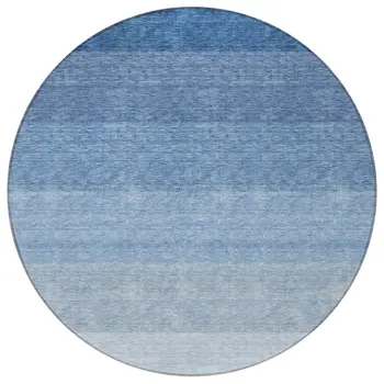 8' Blue And Gray Round Ombre Washable Indoor Outdoor Area Rug