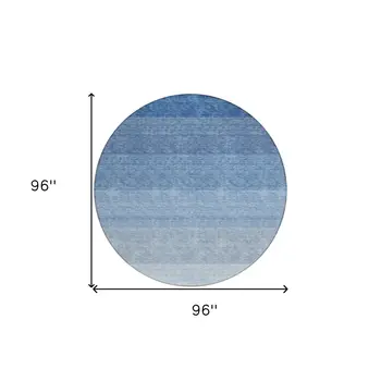 8' Blue And Gray Round Ombre Washable Indoor Outdoor Area Rug