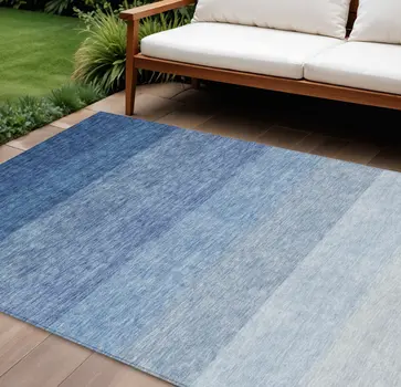 9' X 12' Blue And Gray Ombre Washable Indoor Outdoor Area Rug