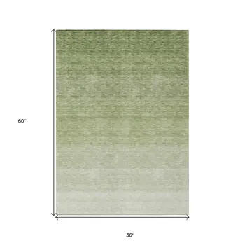 3' X 5' Green And Ivory Ombre Washable Indoor Outdoor Area Rug