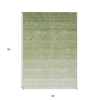 5' X 8' Green And Ivory Ombre Washable Indoor Outdoor Area Rug