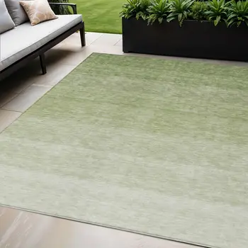 5' X 8' Green And Ivory Ombre Washable Indoor Outdoor Area Rug