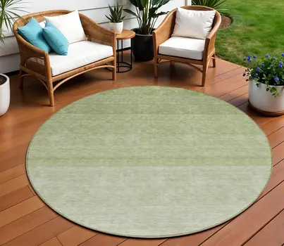 8' Green And Ivory Round Ombre Washable Indoor Outdoor Area Rug