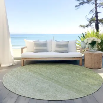 8' Green And Ivory Round Ombre Washable Indoor Outdoor Area Rug