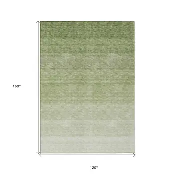 10' X 14' Green And Ivory Ombre Washable Indoor Outdoor Area Rug