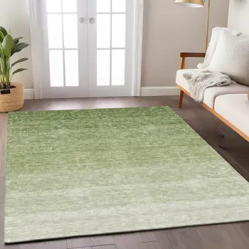10' X 14' Green And Ivory Ombre Washable Indoor Outdoor Area Rug