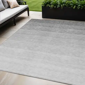 5' X 8' Gray And Light Gray Ombre Washable Indoor Outdoor Area Rug