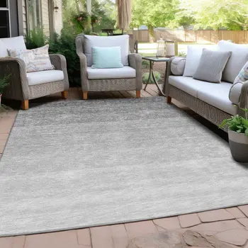 5' X 8' Gray And Light Gray Ombre Washable Indoor Outdoor Area Rug