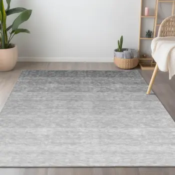 5' X 8' Gray And Light Gray Ombre Washable Indoor Outdoor Area Rug