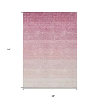 5' X 8' Pink And Ivory Ombre Washable Indoor Outdoor Area Rug