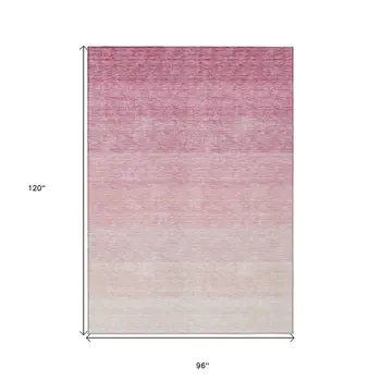 8' X 10' Pink And Ivory Ombre Washable Indoor Outdoor Area Rug