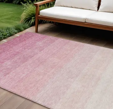 8' X 10' Pink And Ivory Ombre Washable Indoor Outdoor Area Rug