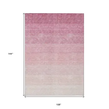 9' X 12' Pink And Ivory Ombre Washable Indoor Outdoor Area Rug