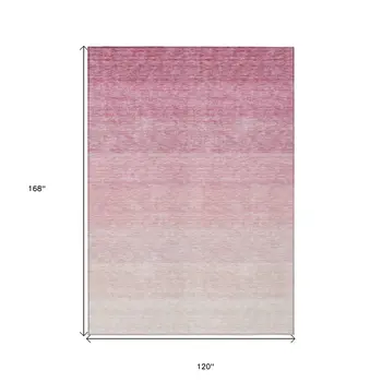 10' X 14' Pink And Ivory Ombre Washable Indoor Outdoor Area Rug