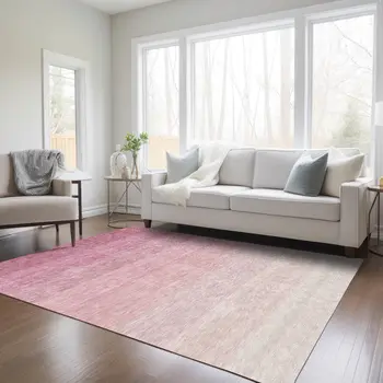 10' X 14' Pink And Ivory Ombre Washable Indoor Outdoor Area Rug
