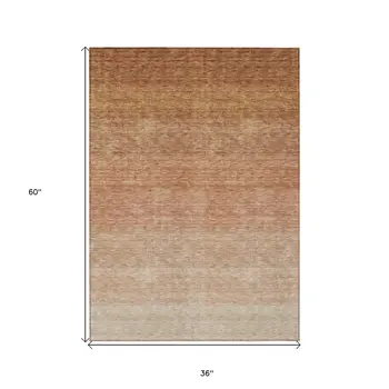 3' X 5' Copper And Beige Ombre Washable Indoor Outdoor Area Rug