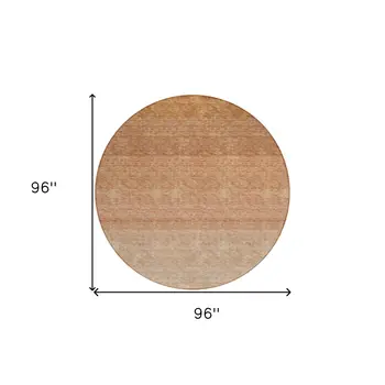 8' Copper And Beige Round Ombre Washable Indoor Outdoor Area Rug