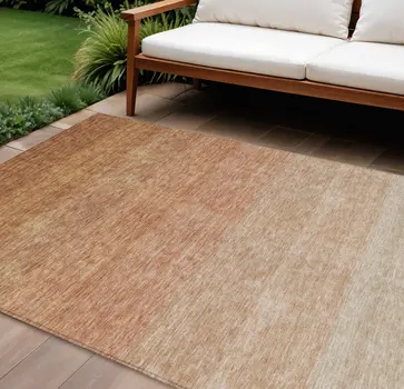 9' X 12' Copper And Beige Ombre Washable Indoor Outdoor Area Rug