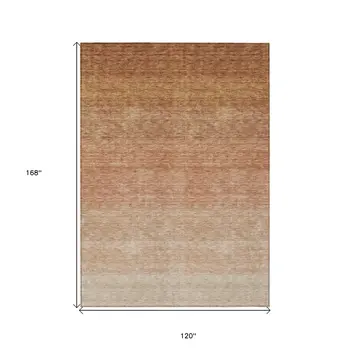 10' X 14' Copper And Beige Ombre Washable Indoor Outdoor Area Rug