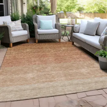 10' X 14' Copper And Beige Ombre Washable Indoor Outdoor Area Rug