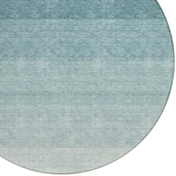 8' Teal Blue And Ivory Round Ombre Washable Indoor Outdoor Area Rug