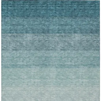 8' X 10' Teal Blue And Ivory Ombre Washable Indoor Outdoor Area Rug