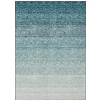 9' X 12' Teal Blue And Ivory Ombre Washable Indoor Outdoor Area Rug
