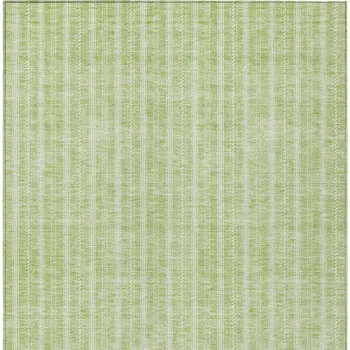 3' X 5' Artichoke Green And Ivory Striped Washable Indoor Outdoor Area Rug