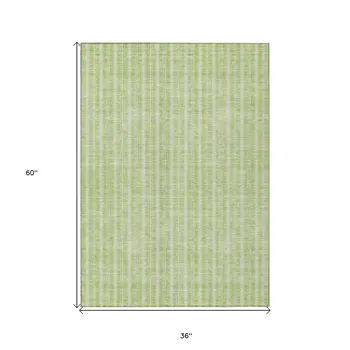 3' X 5' Artichoke Green And Ivory Striped Washable Indoor Outdoor Area Rug
