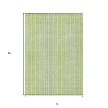 5' X 8' Artichoke Green And Ivory Striped Washable Indoor Outdoor Area Rug