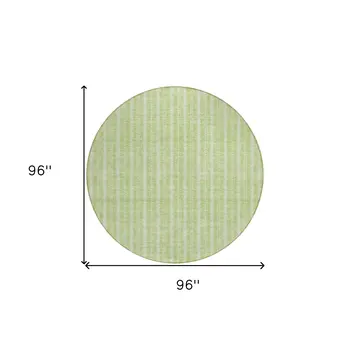8' Artichoke Green And Ivory Round Striped Washable Indoor Outdoor Area Rug