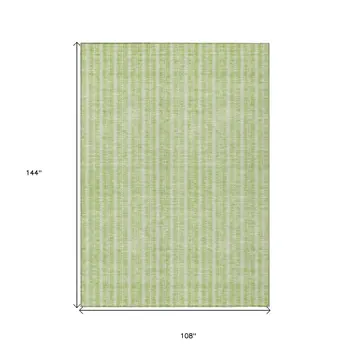 9' X 12' Artichoke Green And Ivory Striped Washable Indoor Outdoor Area Rug