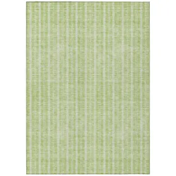 9' X 12' Artichoke Green And Ivory Striped Washable Indoor Outdoor Area Rug