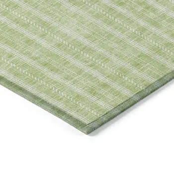 9' X 12' Artichoke Green And Ivory Striped Washable Indoor Outdoor Area Rug