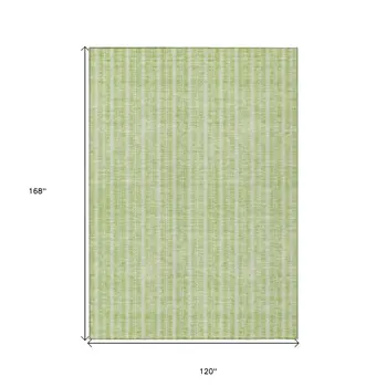 10' X 14' Artichoke Green And Ivory Striped Washable Indoor Outdoor Area Rug