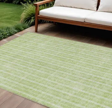10' X 14' Artichoke Green And Ivory Striped Washable Indoor Outdoor Area Rug